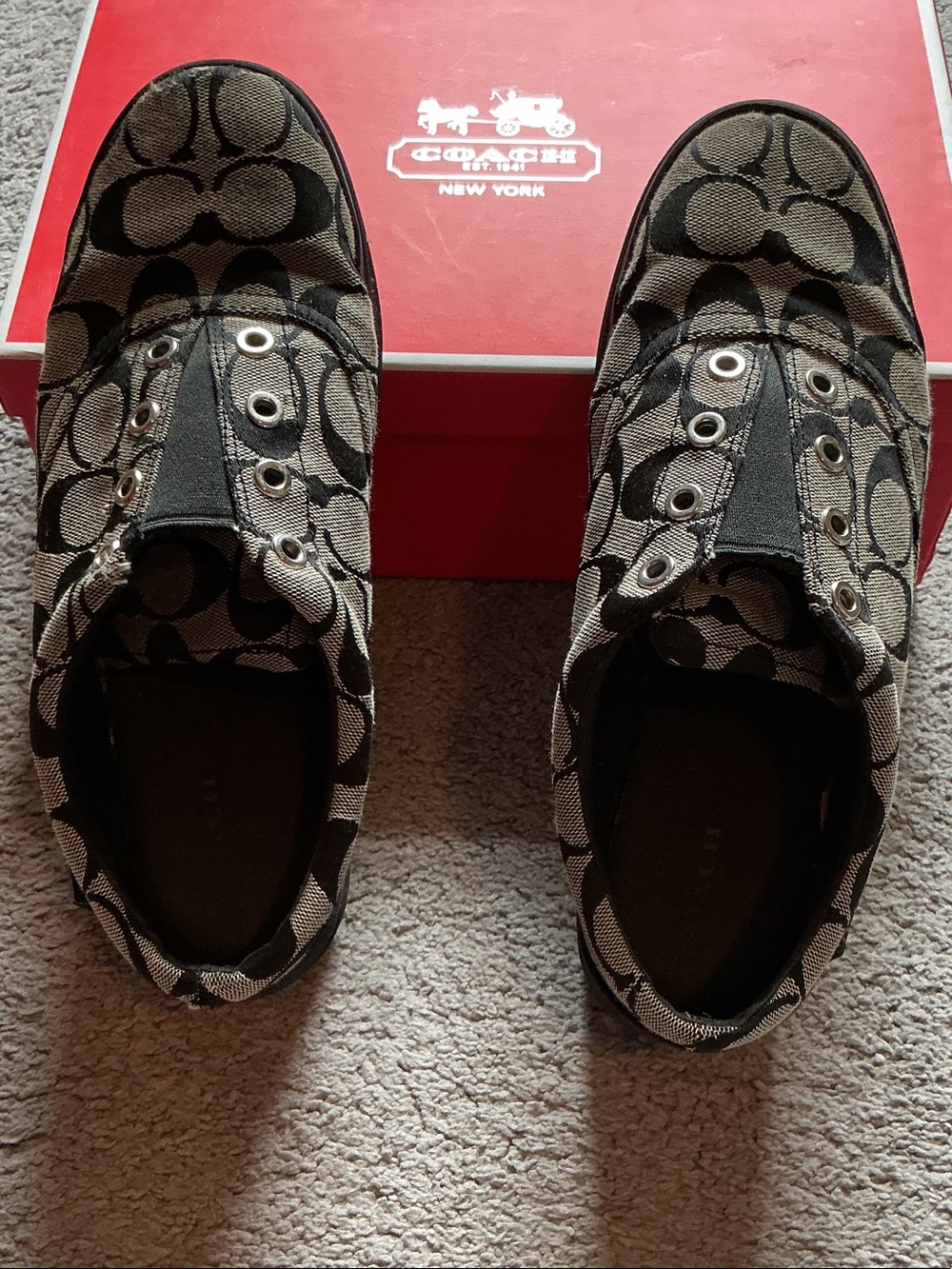 Coach Kids Slip-On Sneakers in Black & Tan Signature Print